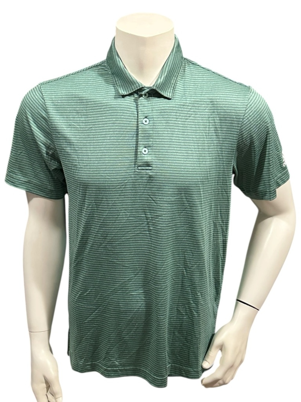 Adidas Men’s Golf Polo Shirt Striped Green Logo Short Sleeve M